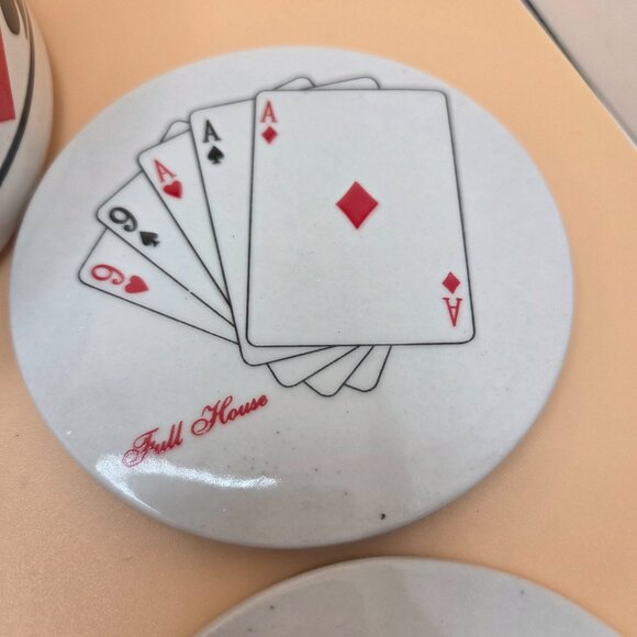 Ceramic Poker Coasters & Holder with Lid American Atelier Casino Royale Cards - Picture 5 of 15